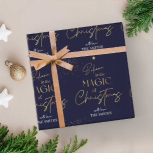 Speciaal kerstgoudkalligrafie - Naam marine Cadeaupapier