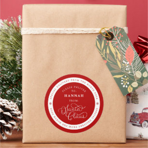 Speciaal kerstkaartje voor kerstmis met kerstnaam ronde sticker