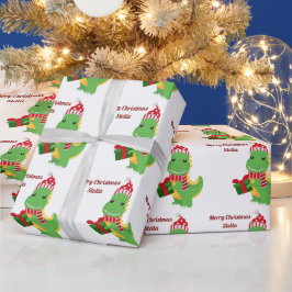 Speciaal kerstnaam Merry Dinosaur Cadeaupapier
