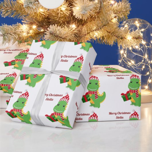 Speciaal kerstnaam Merry Dinosaur Cadeaupapier (Feestdagen)