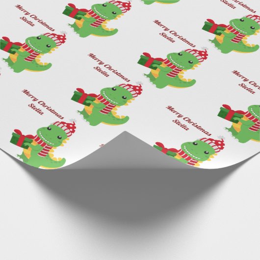 Speciaal kerstnaam Merry Dinosaur Cadeaupapier (Hoek)