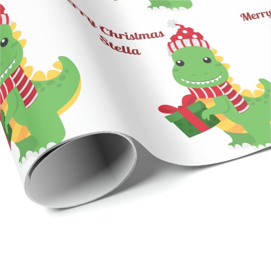 Speciaal kerstnaam Merry Dinosaur Cadeaupapier (Rol Hoek)
