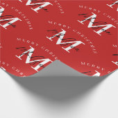 Speciaal kerstrood monogram voor Merry Cadeaupapier (Hoek)