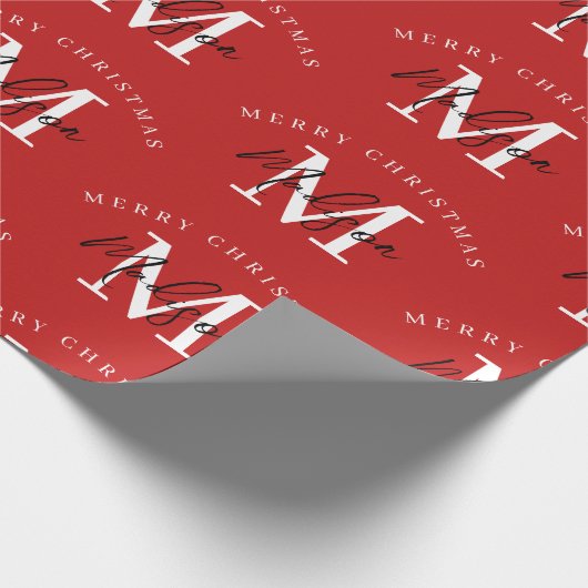 Speciaal kerstrood monogram voor Merry Cadeaupapier (Hoek)