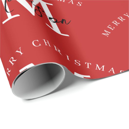 Speciaal kerstrood monogram voor Merry Cadeaupapier (Rol Hoek)