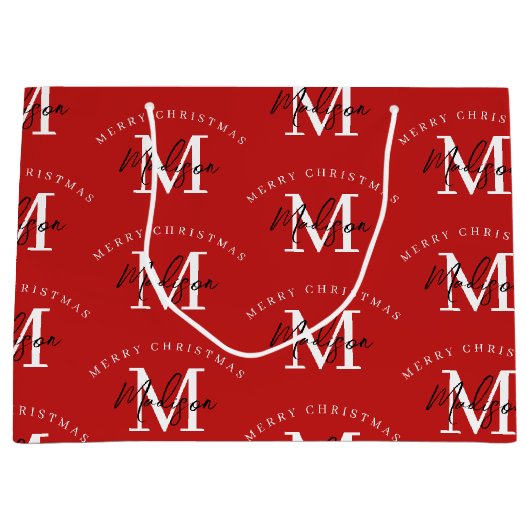 Speciaal kerstrood monogram voor Merry Groot Cadeauzakje (Voorkant)