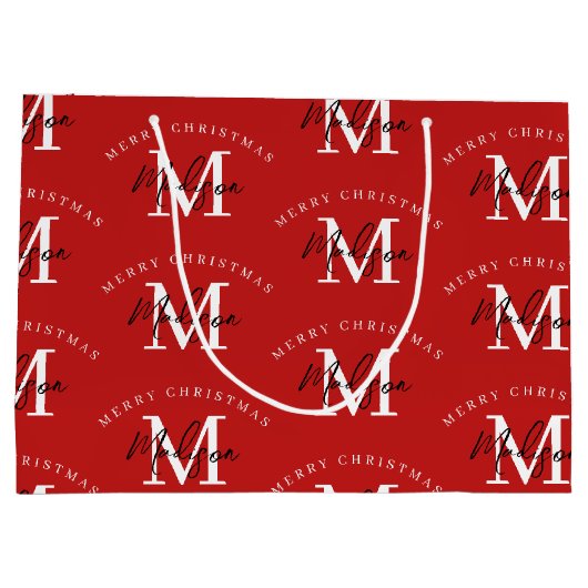 Speciaal kerstrood monogram voor Merry Groot Cadeauzakje (Achterkant)