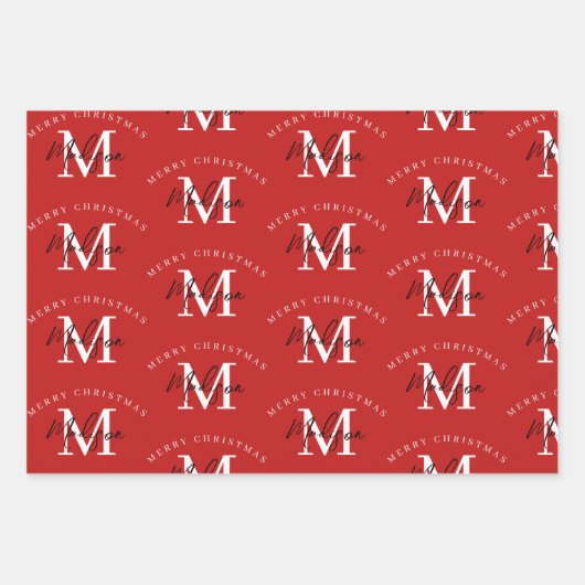 Speciaal kerstrood monogram voor Merry Inpakpapier Vel (Voorkant 2)