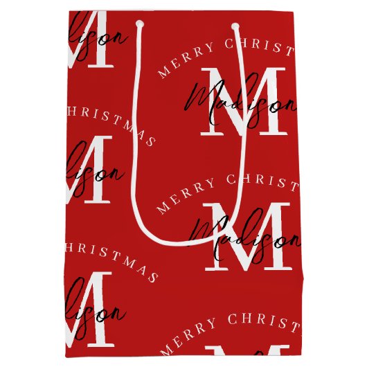 Speciaal kerstrood monogram voor Merry Medium Cadeauzakje (Achterkant)