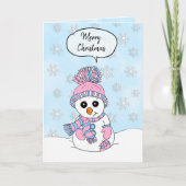 Speciaal kerstroze en blauw Snowman Kaart (Voorkant)