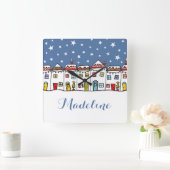 Speciaal kerstsneeuwscèneslot vierkante klok (Huis)