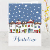 Speciaal kerststraatsneeuwscène kaart (Gele Bloem)