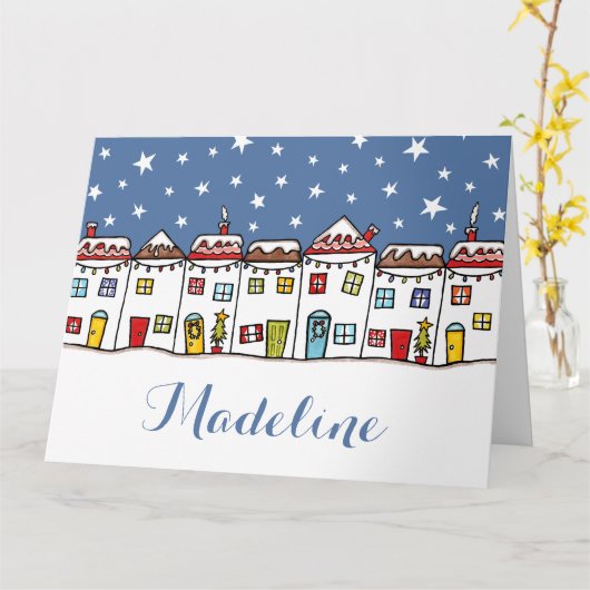 Speciaal kerststraatsneeuwscène kaart (Gele Bloem)