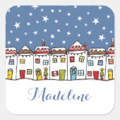 Speciaal kerststraatsneeuwscène vierkante sticker (Voorkant)