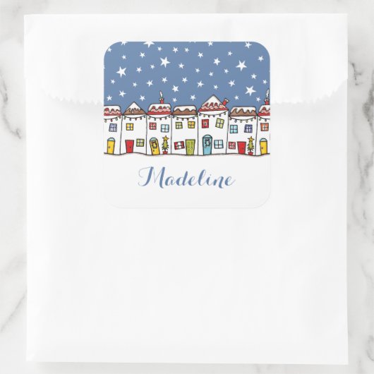 Speciaal kerststraatsneeuwscène vierkante sticker (Tas)