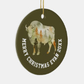 Speciaal kerstwinterscène met buffel keramisch ornament (Rechts)