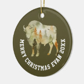 Speciaal kerstwinterscène met buffel keramisch ornament (Links)
