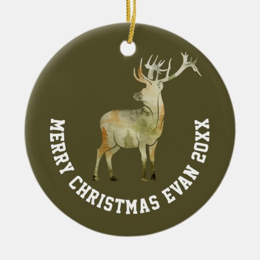 Speciaal kerstwinterscène met deer Art Keramisch Ornament (Voorkant)
