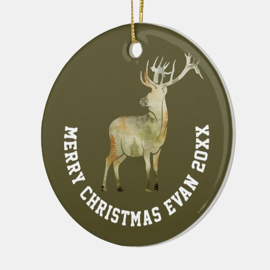 Speciaal kerstwinterscène met deer Art Keramisch Ornament (Links)