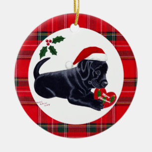 Speciaal kerstzwart-witlab-pop keramisch ornament