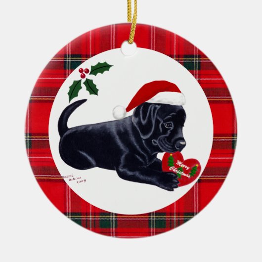 Speciaal kerstzwart-witlab-pop keramisch ornament (Voorkant)