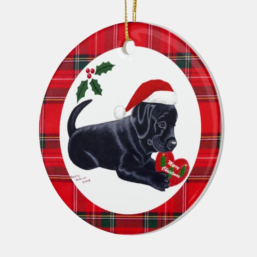 Speciaal kerstzwart-witlab-pop keramisch ornament (Links)