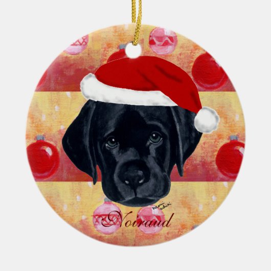 Speciaal kerstzwarte labrador Puppy Keramisch Ornament (Voorkant)