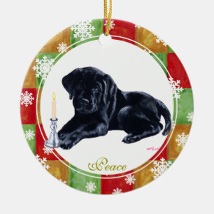 Speciaal kerstzwarte labrador Puppy Keramisch Ornament
