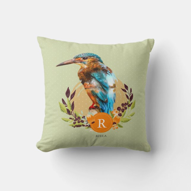 Speciaal Kingfisher en Floral Design. Kussen (Voorkant)