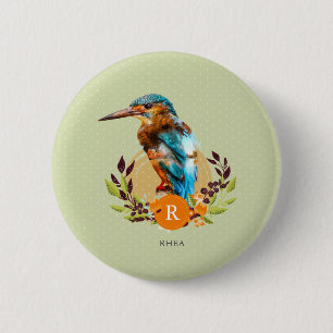 Speciaal Kingfisher en Floral Design. Ronde Button 5,7 Cm