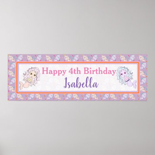 Speciaal lavender Mermaid Birthday Banner Poster (Voorkant)
