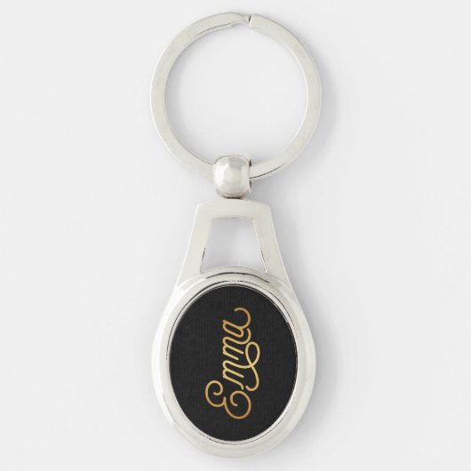 Speciaal legant script Emma Gold Black Sleutelhanger (Voorkant)