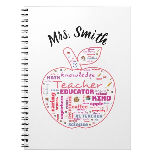 Speciaal leraar Apple Word Art-planner Notitieboek (Voorkant)