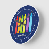 Speciaal leraar Cute Crayon Blue Classroom Ronde Klok (Hoek)