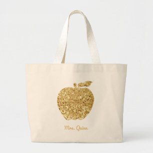 Speciaal leraar Gold Faux Sequin Apple Glam Grote Tote Bag