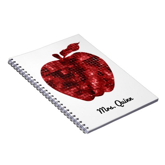 Speciaal leraar Red Faux Sequin Apple Planner Notitieboek (Rechterzijde)