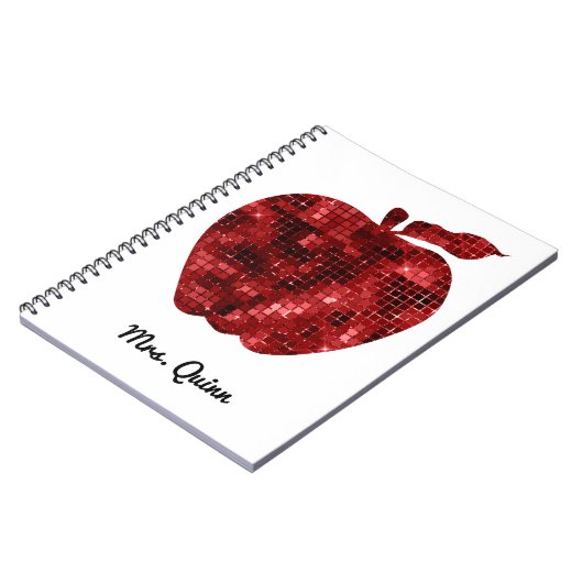 Speciaal leraar Red Faux Sequin Apple Planner Notitieboek (Linkerzijde)