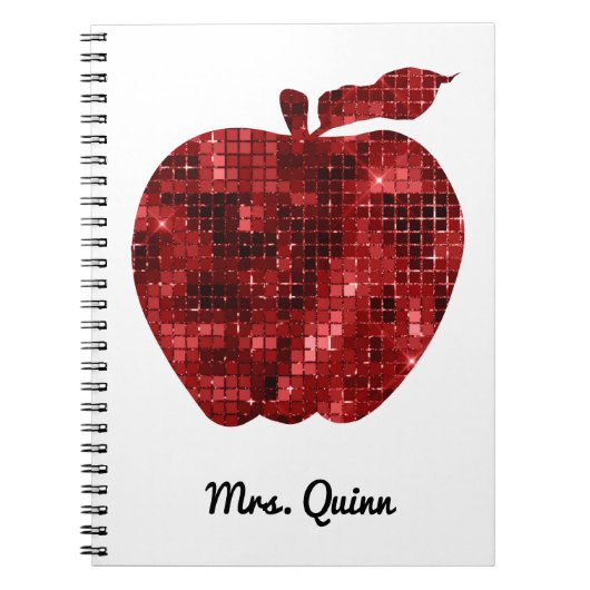 Speciaal leraar Red Faux Sequin Apple Planner Notitieboek (Voorkant)