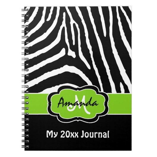 Speciaal Limoen Black White Zebra Stripe Journal Notitieboek (Voorkant)