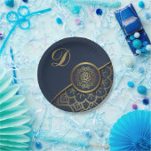 Speciaal Luxe Gold Mandala Art Blue Papieren Bordje (Feest)