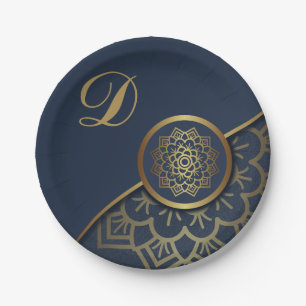 Speciaal Luxe Gold Mandala Art Blue Papieren Bordje