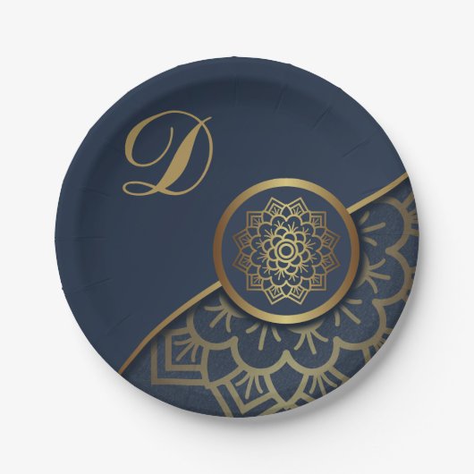 Speciaal Luxe Gold Mandala Art Blue Papieren Bordje (Voorkant)