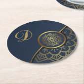 Speciaal Luxe Gold Mandala Art Blue Ronde Kartonnen Onderzetter (Gebogen)
