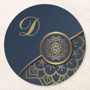 Speciaal Luxe Gold Mandala Art Blue Ronde Kartonnen Onderzetter