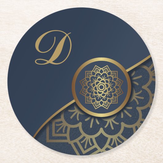 Speciaal Luxe Gold Mandala Art Blue Ronde Kartonnen Onderzetter (Voorkant)