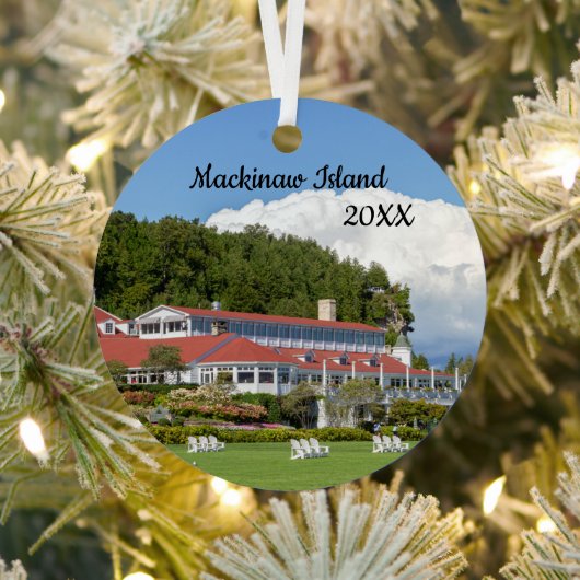 Speciaal Mackinaw Island Hotel Kerstmis Metalen Ornament (Insitu)