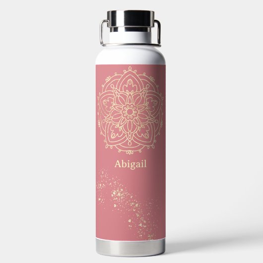 Speciaal Mandala Roos Roze Gold Meditation Waterfles (Achterkant)