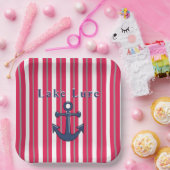 Speciaal meer of strand rood gestreept papieren bordje (Feest)