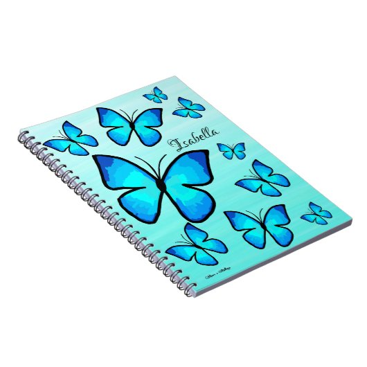 Speciaal met de hand geschilderde blauwe vlinder o notitieboek (Rechterzijde)