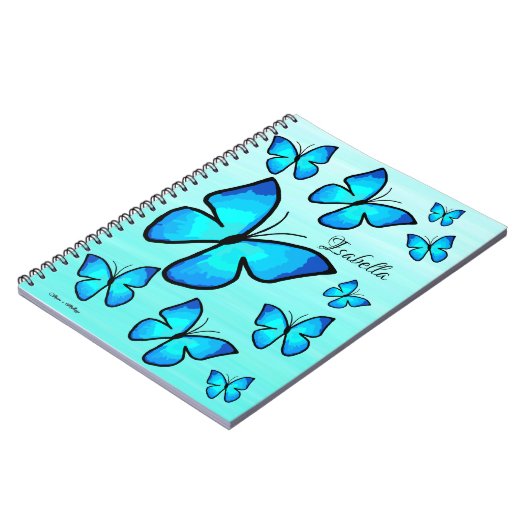 Speciaal met de hand geschilderde blauwe vlinder o notitieboek (Linkerzijde)